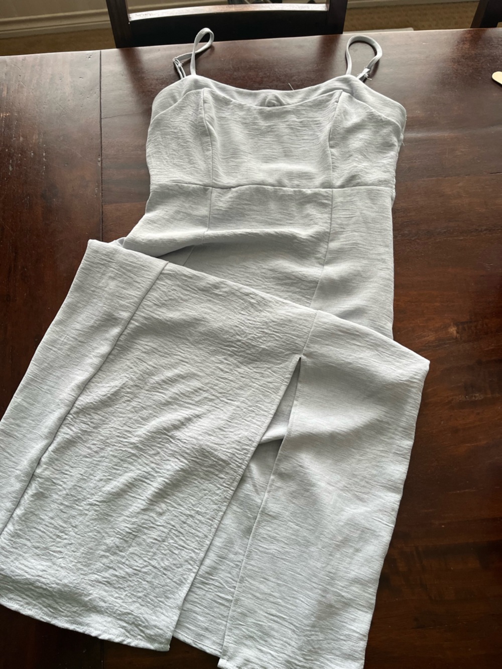 Altar'd State Light Blue Textured Slip Dress with Front Slit